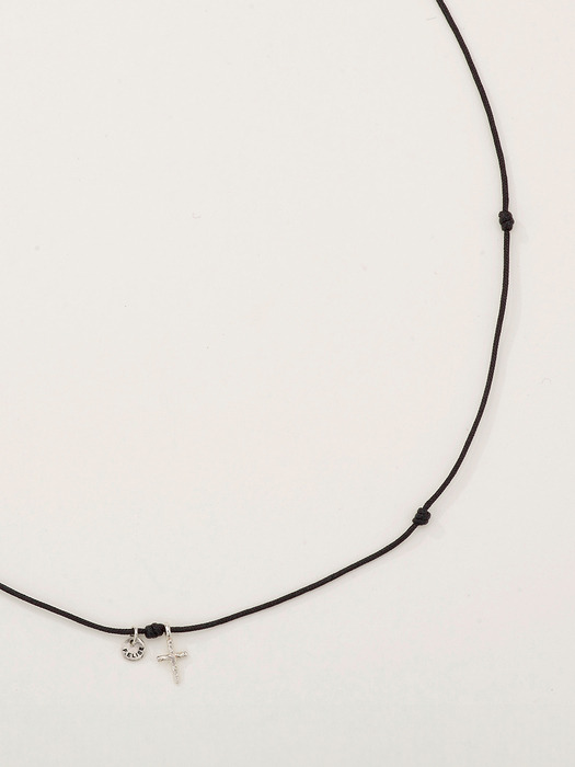The Cross Black Silk Necklace