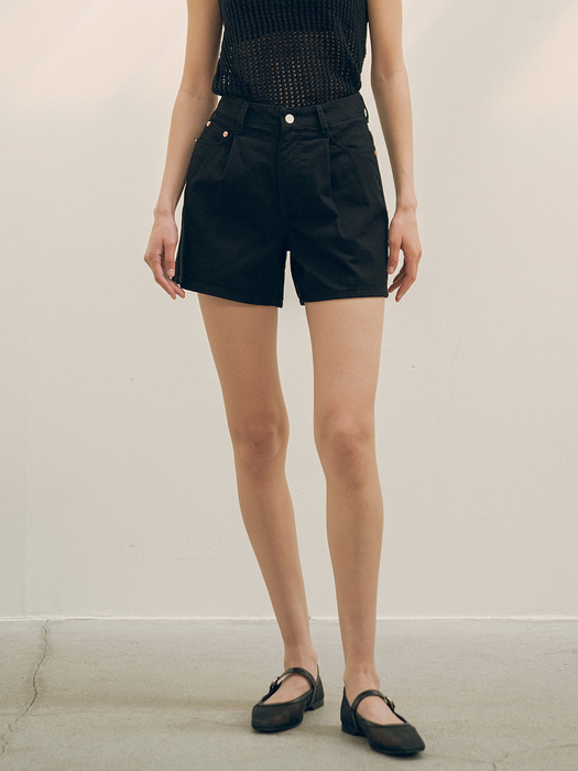 SIJN6030 color denim shorts_Black