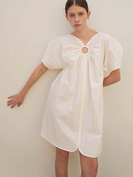 Posie O-ring Lantern Sleeve Mini Dress_Ivory