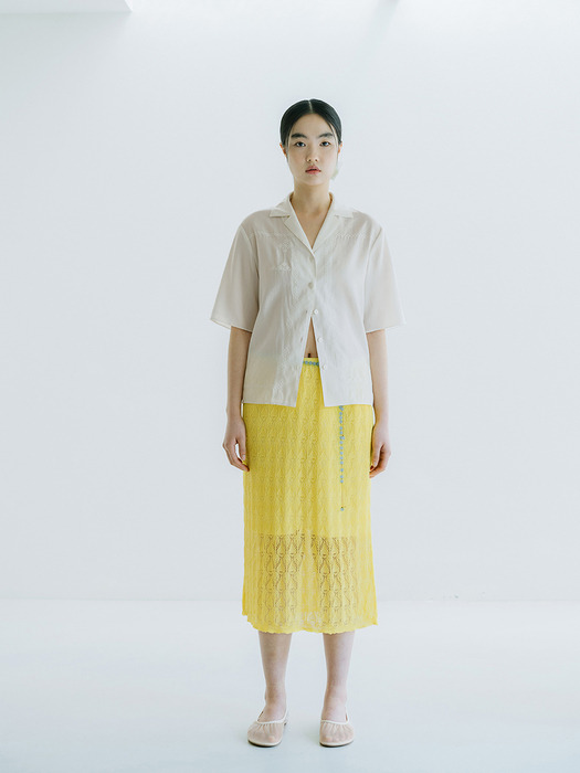 VISCOSE BLENDED LACE LAYERED SKIRT_YELLOW