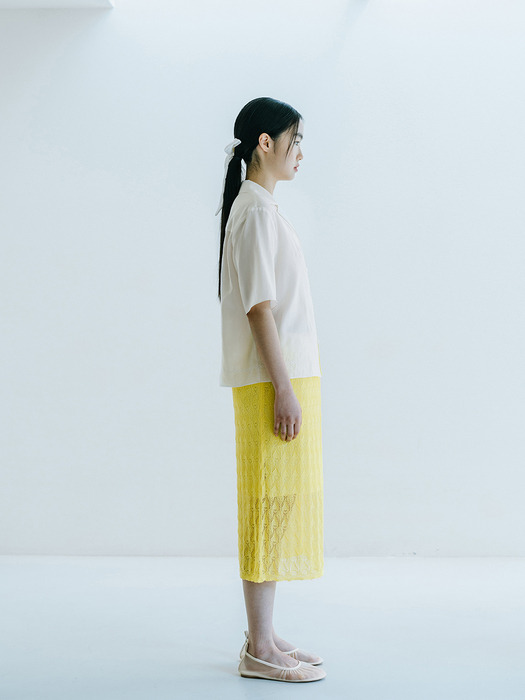 VISCOSE BLENDED LACE LAYERED SKIRT_YELLOW