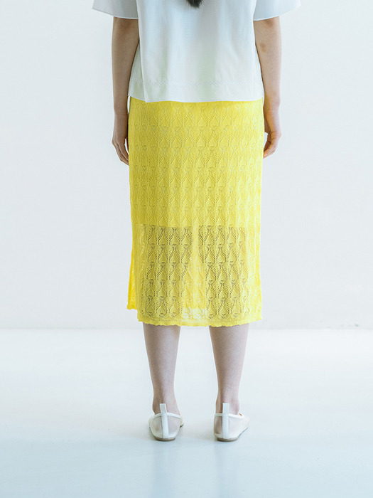 VISCOSE BLENDED LACE LAYERED SKIRT_YELLOW