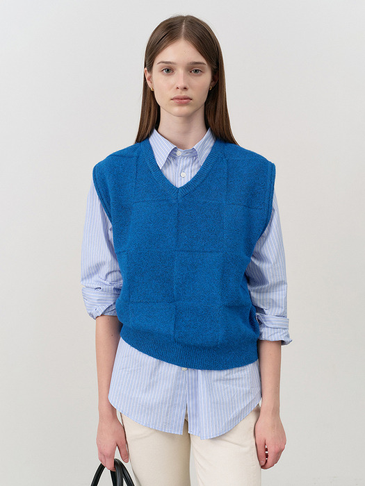 UNISEX DIVIDE V-NECK KNIT VEST BLUE_UDSW4C111B2