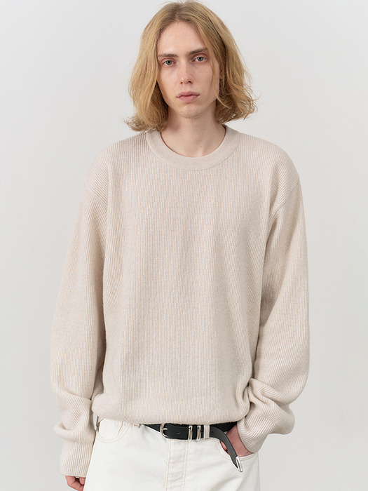 UNISEX BUTTONED CREWNECK SWEATER OATMEAL MELANGE_M_UDSW4C107I1