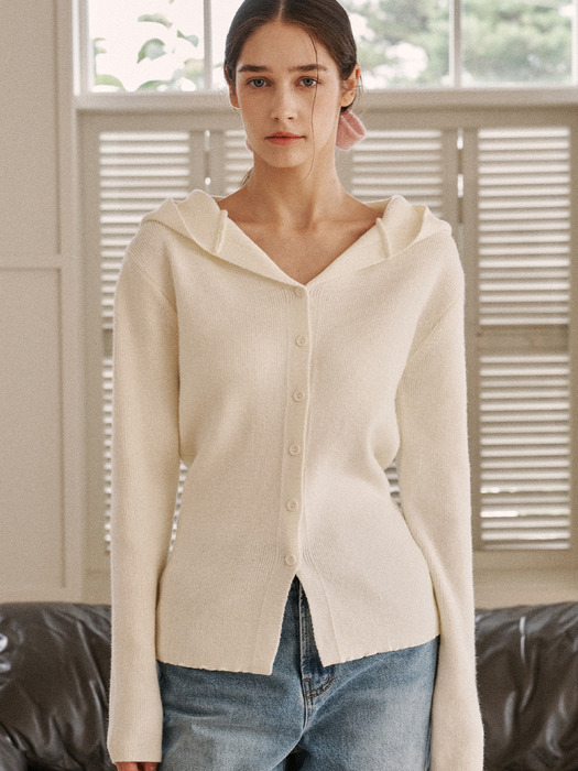 softy hooded slim cardigan-ivory