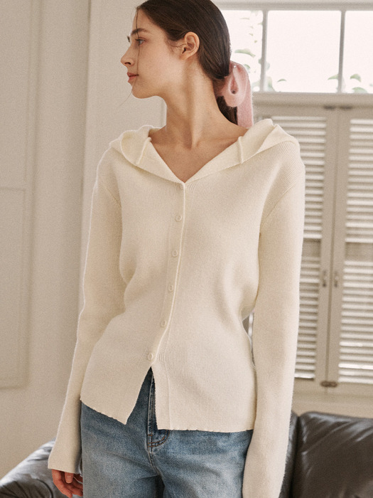 softy hooded slim cardigan-ivory