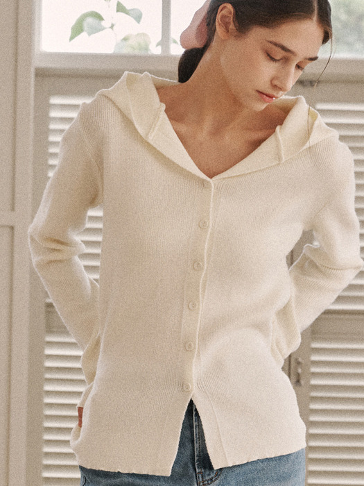 softy hooded slim cardigan-ivory