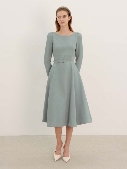 AARON Boat neck A-line dress (Minty blue/Black)