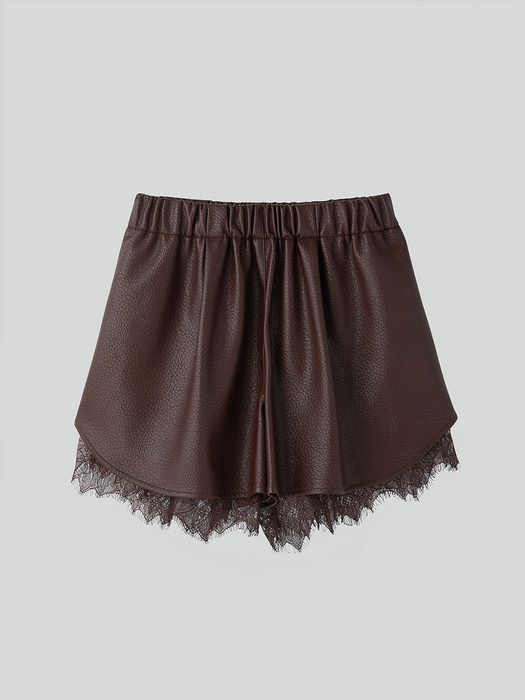 GRETA FAUX LEATHER LACE TRIMMING SHORTS (2COLORS)