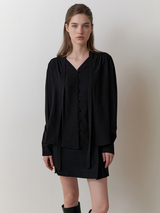 Dandelion tie blouse (black)