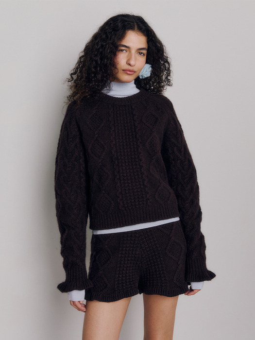 Frill Cable Knit (Brown)