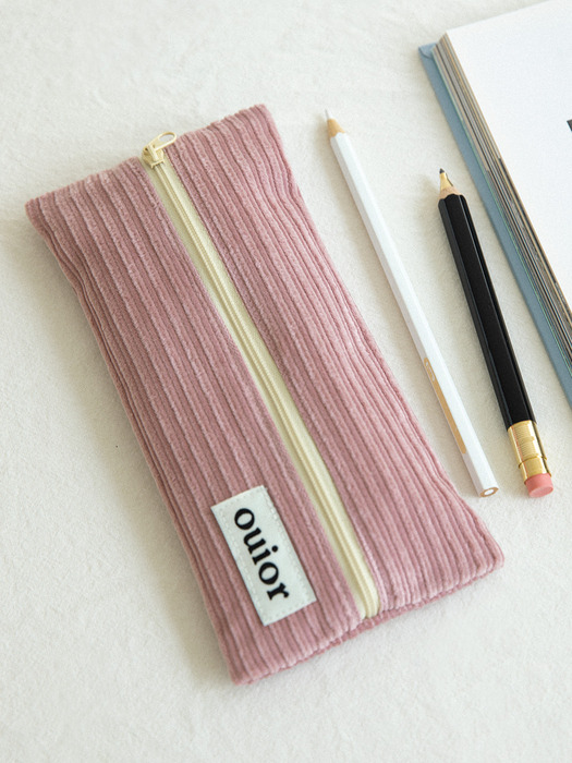 ouior flat pencil case - corduroy rosepink (middle zipper)