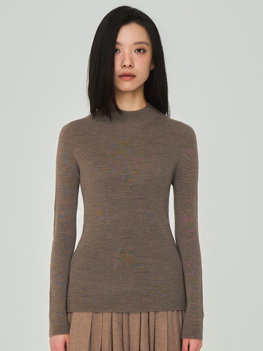 Half Turtleneck Ribbed Brown Knit