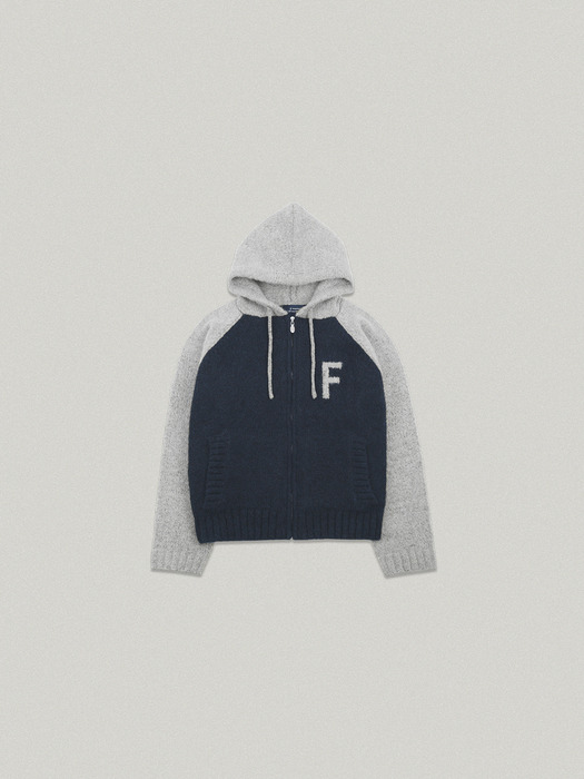 VARIKAS KNIT HOOD ZIP UP IN [NAVY GRAY]