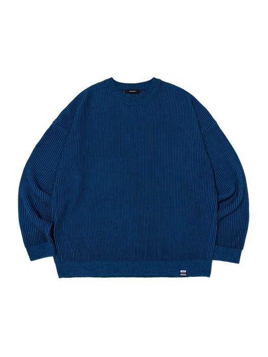 PEELING TWO-TONE OVER ROUND KNIT (BLUE)