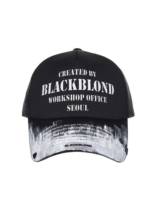 BLACKBLONDのBBD Smoke Painted Workshop Trucker Mesh Cap 블랙블론드]BBD Smoke Painted Workshop Trucker Mesh Cap (Black)