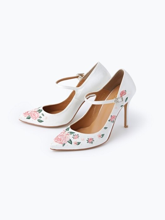 [S BLANC x SHOES DE BLANC] flower needlework strap heel (10cm)