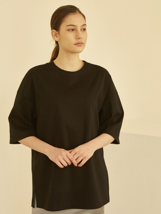 19SS ROUND NECK OVERFIT LONG TOP BLACK