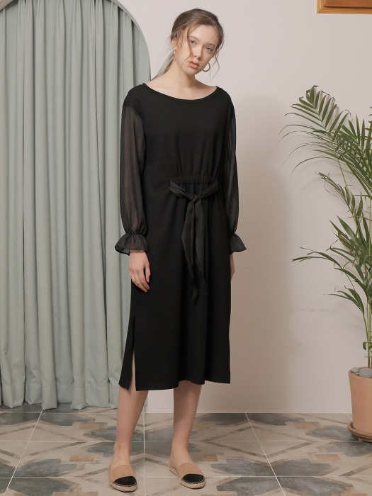 CHECK POINT SHIRRING ONE-PIECE_BLACK