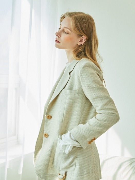 SOFT LINEN CHECK JACKET (CREAM IVORY)