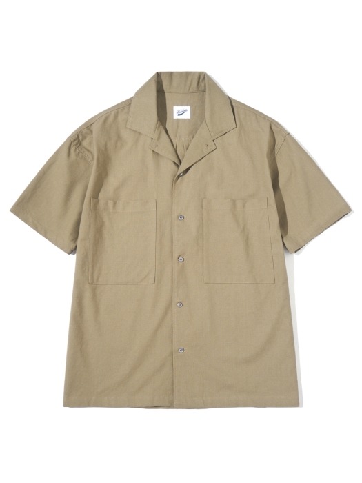 2pocket Linen Half Shirts Khaki