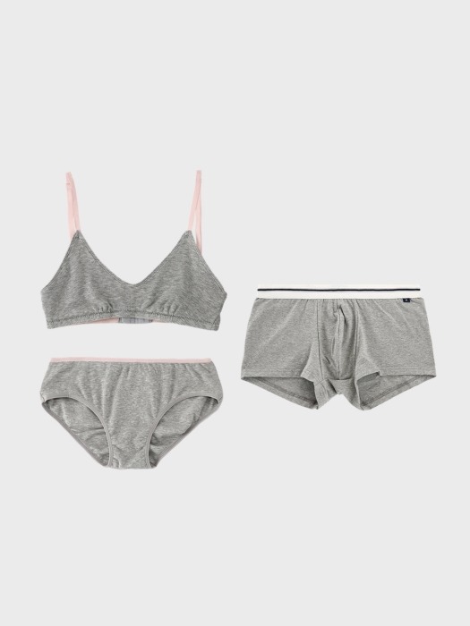 [FOR LOVERS] ROMY COTTON SET MACARON & PLAIN SOFT BOXER GRAY