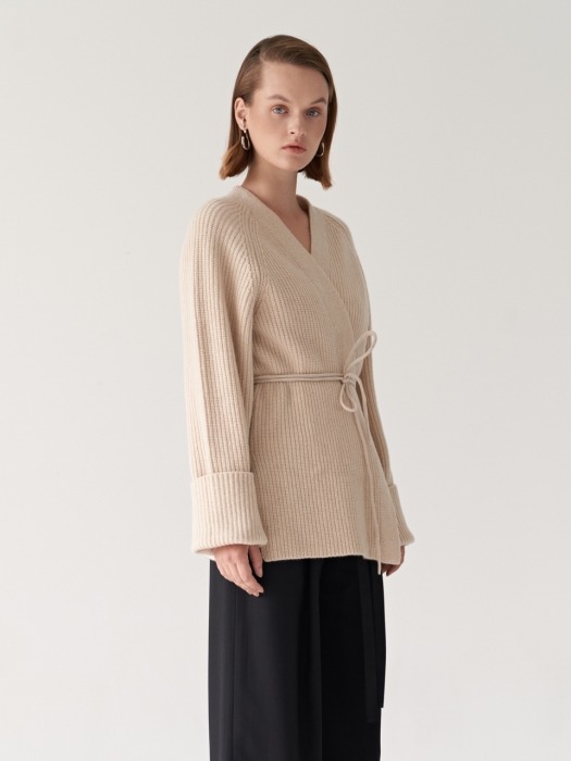 19FW CASHMERE BELTED KNIT CARDIGAN OATMEAL