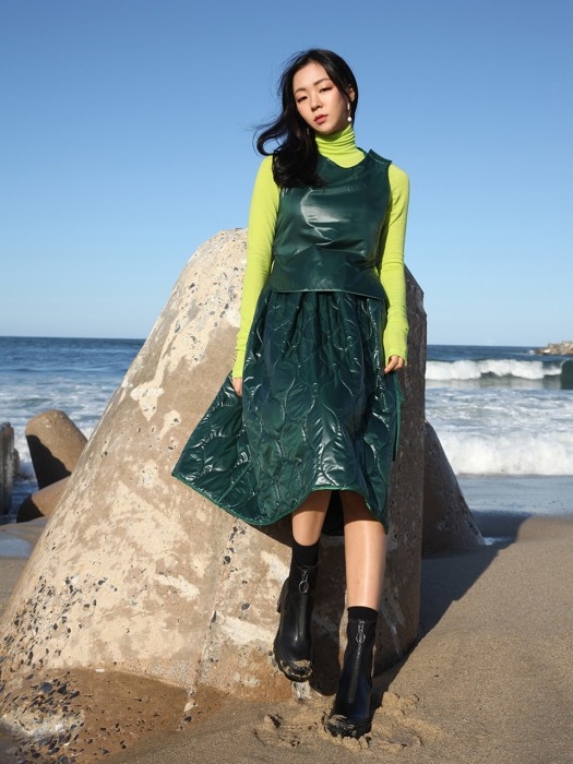 Reversible padded full skirt: Sap green