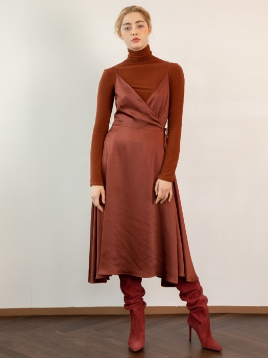 Lucas Wrap Slip Dress_brown satin