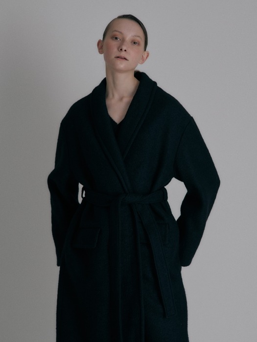 Long robe wool coat_Black