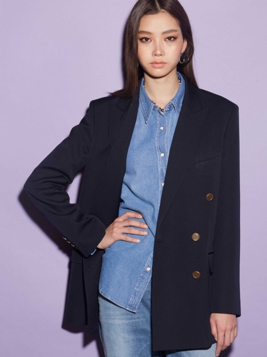 Navy Peaked Lapel Double Breasted Jacket