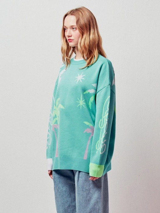 EYEYE아이아이]PALM TREE EYEYE LOGO KNIT TOP_L/BLUE (EETZ1NTR02W)