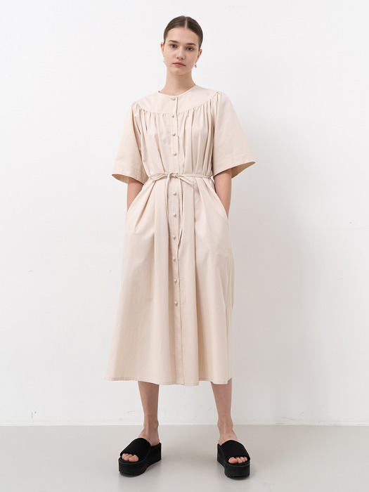 COTTON HALF-SLEEVE DRESS (BEIGE)