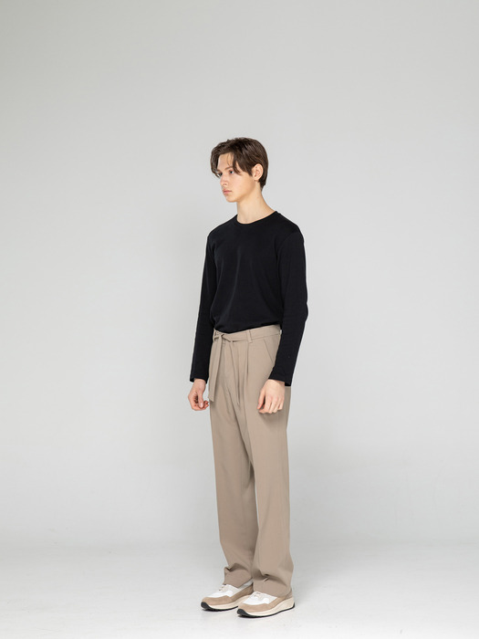 Tie Flare Fit Pants [ Sand Beige ]