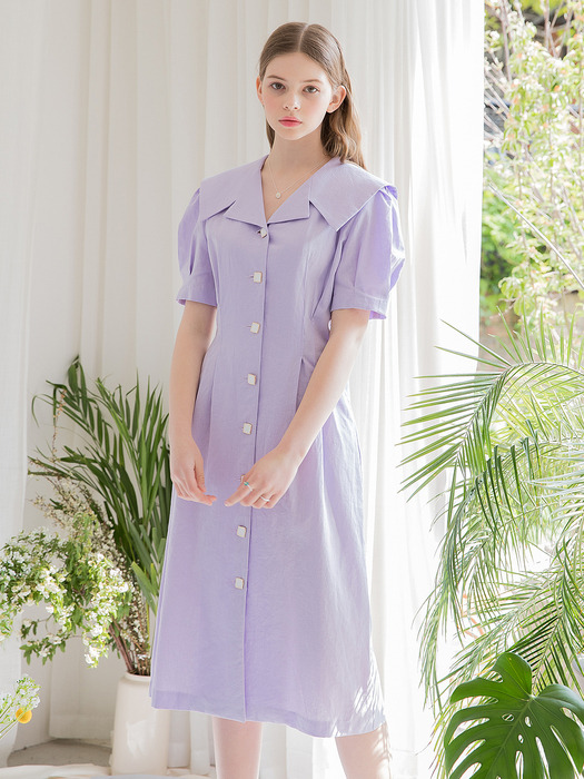 Sailor Collar  Button Dress Purple