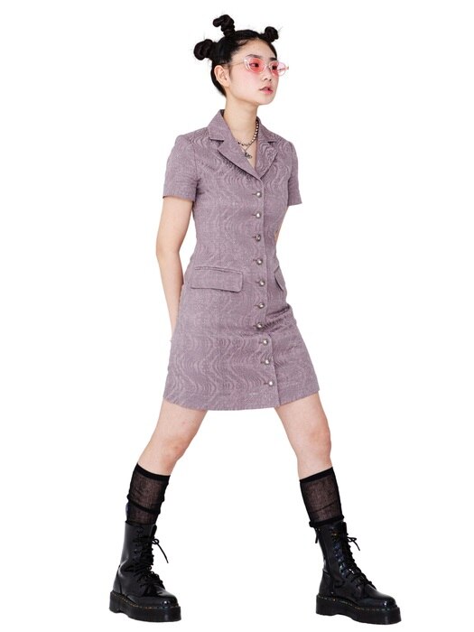 FLOWER-CHAIN JACQUARD BLAZER DRESS [MAUVE]