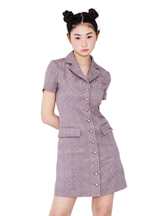 FLOWER-CHAIN JACQUARD BLAZER DRESS [MAUVE]