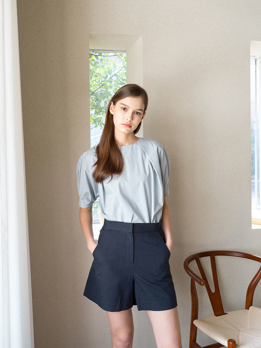 DOUBLE TUCKED BLOUSE_BLUE GREY