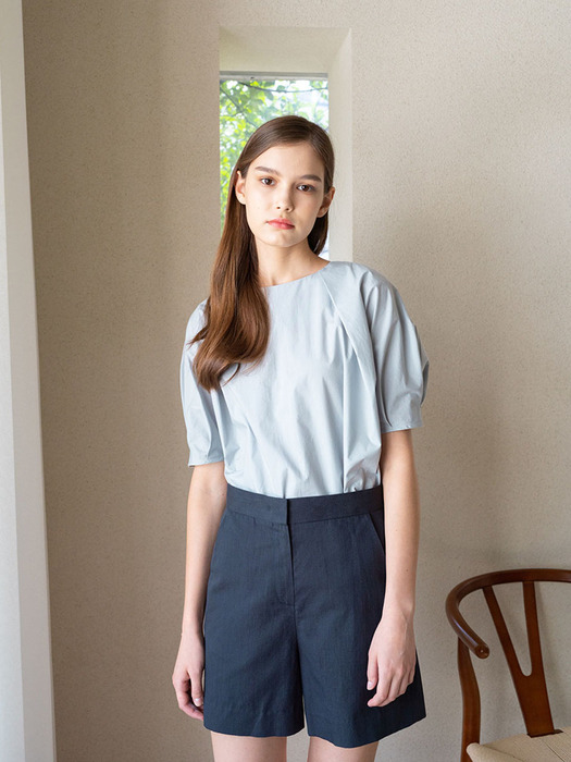 DOUBLE TUCKED BLOUSE_BLUE GREY