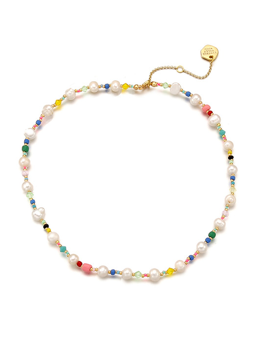 [SET] Pearl n Crystal Beads Necklace+ Rough Round Painting Necklace