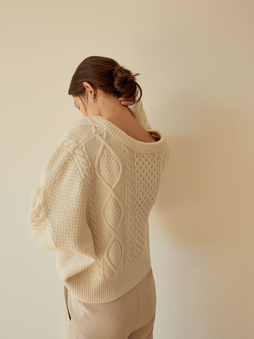 Cable Crop Wool Knit(Ivory)