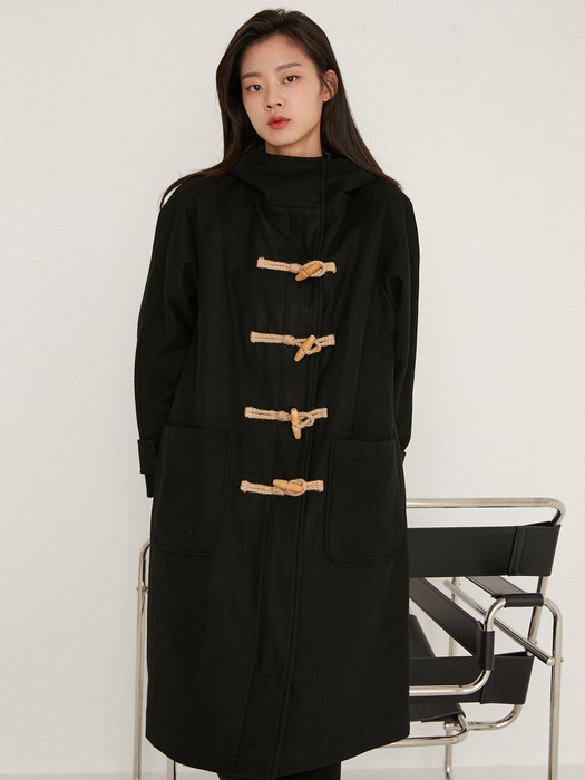 WOOL MAXI DUFFLE COAT (W) BLACK