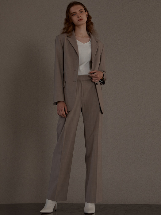 [Day-Wool] Single-breasted Belted Blazer + One Tuck Wide-Leg Trousers SET