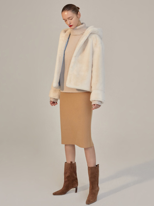 Biana Hoodie Eco Fur Jacket Ivory