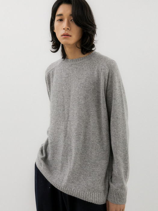 SOFT LAMBSWOOL CREW NECK KNIT GREY