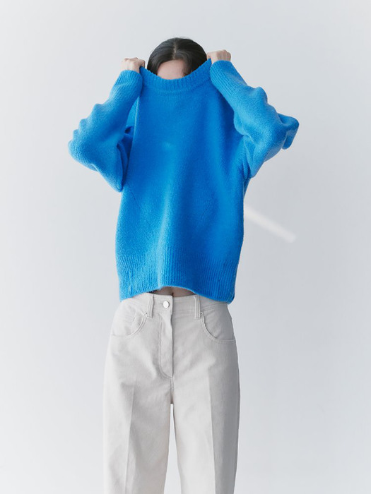 Puff Sleeve Hairy Pullover - Blue (KE0Y51M02P)
