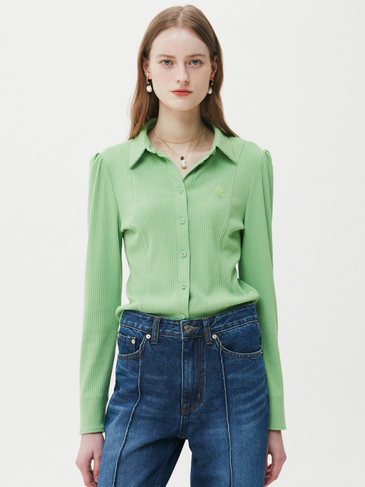 Ribbed Jersey Blouse / Apple Mint
