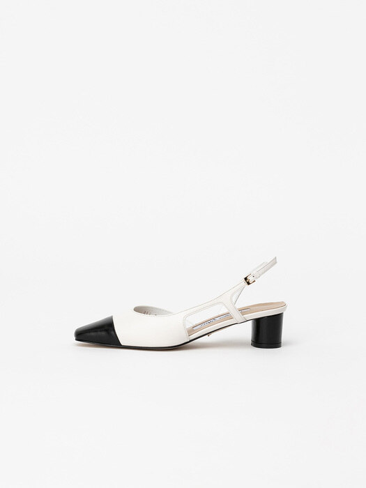 Lamp Slingback Pumps in White with Black Toe