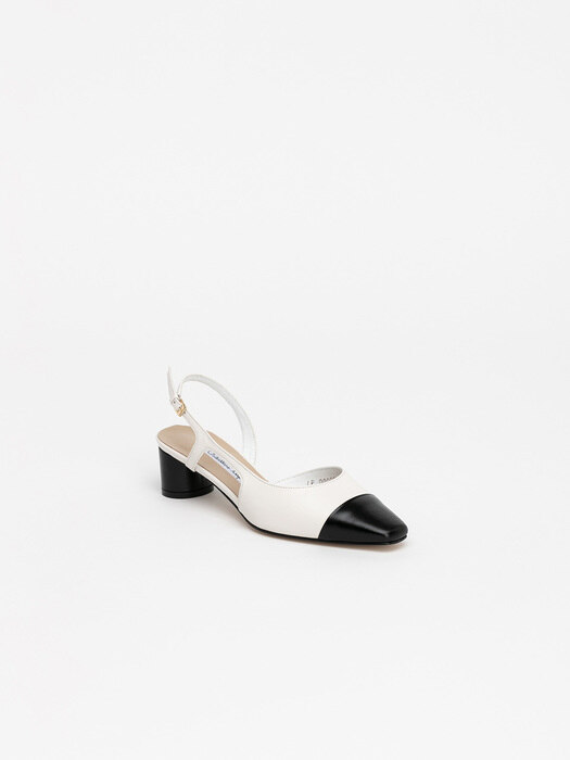 Lamp Slingback Pumps in White with Black Toe