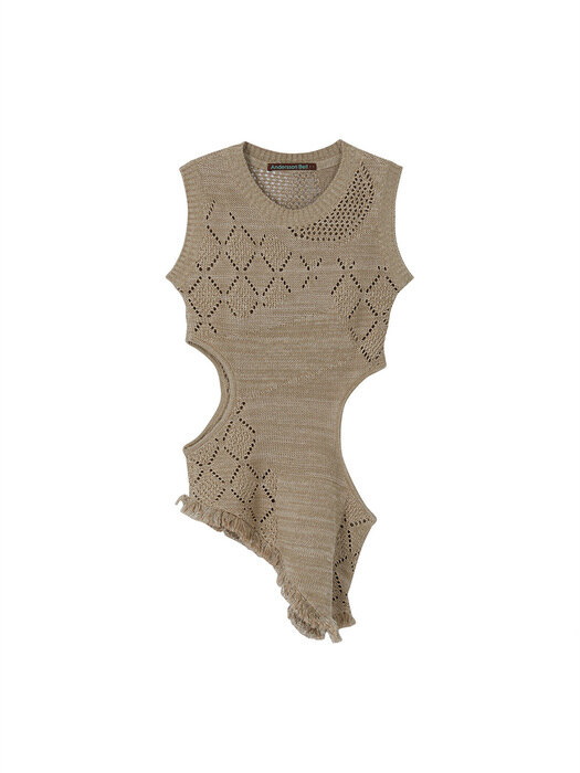 ROXY CUT-OUT SLEEVELESS KNIT TOP atb584w(BEIGE)